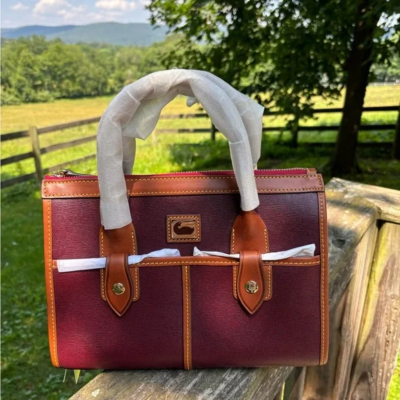 Dooney & Bourke Small Bordeaux Burgundy/Brown Leather Satchel NWT - Picture 1 of 7